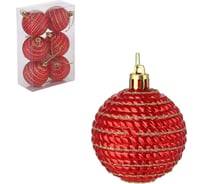 Набор формовых шаров Сноубум 6 шт, 6 см, красный с золотом, пластик 373-296
