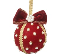 Вельветовый шар Karlsbach красный с имитацией жемчужин 8 см 3 шт. 13839