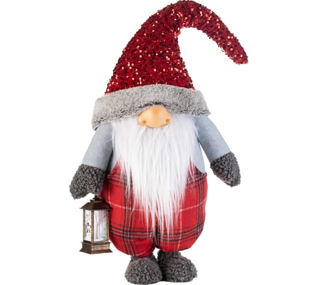 Гном в бордовом колпаке Karlsbach с фонарем 33x21x91 см 12202