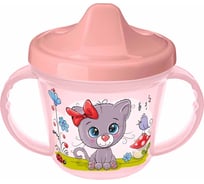 Поильник Пластишка с ручками и декором, 200 мл, розовый 43130910551