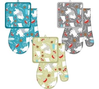 Прихватка с рукавицей МУЛЬТИДОМ Зайцы в лесу набор из 2 предметов, 3 цвета МТ88-427