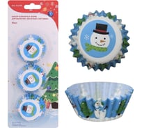 Набор бумажных форм для выпечки МУЛЬТИДОМ Веселый снеговик 50 шт, диаметр верх 7 см, диаметр низ 4 см, высота 2.5 см VL2-96