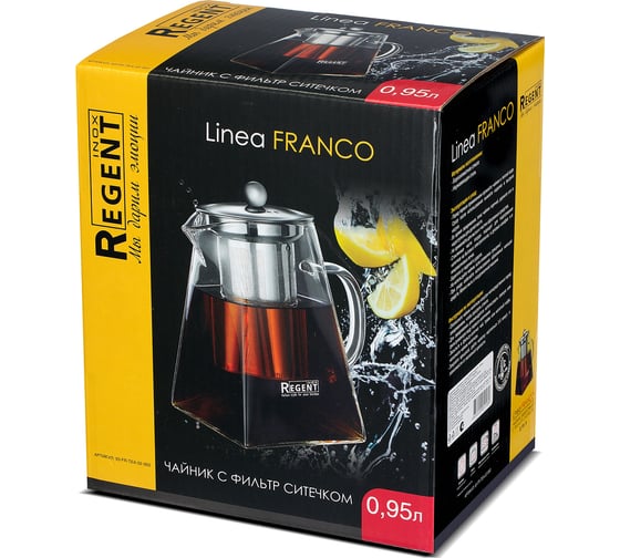 Стеклянный заварочный чайник Regent Inox Linea Franco 0.95 л с ситечком 93-FR-TEA-02-950