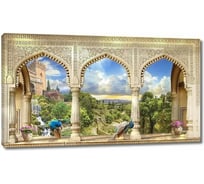 Картина ООО Первое ателье Веранда с резными колоннами и павлинами с видом на замок 35x20 см ps28844-1