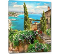 Картина ООО Первое ателье Живописная улица с разнообразными цветами и деревьями 48x60 см ps28443-2