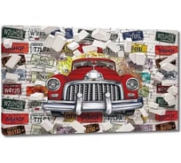 Картина ООО Первое ателье Ретро автомобиль пробивает стену с автомобильными номерами 60x38 см ps94964-3