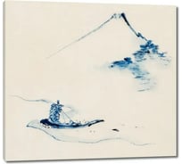 Картина ООО Первое ателье репродукция Человек в маленькой лодке на реке на фоне горы Фудзи 65x60 см ps144260-2