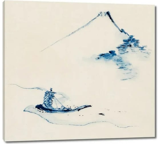 Картина ООО Первое ателье репродукция Человек в маленькой лодке на реке на фоне горы Фудзи 65x60 см ps144260-2 1