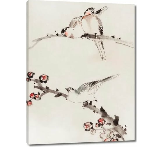 Картина ООО Первое ателье репродукция Три птицы, сидящие на ветвях, одна с цветками 80x107 см ps144255-4 1