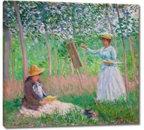 Картина ООО Первое ателье репродукция В Лесу в Живерни Бланш Хошеде Моне за мольбертом с читающей Сюзанной Хошеде ps110976-4