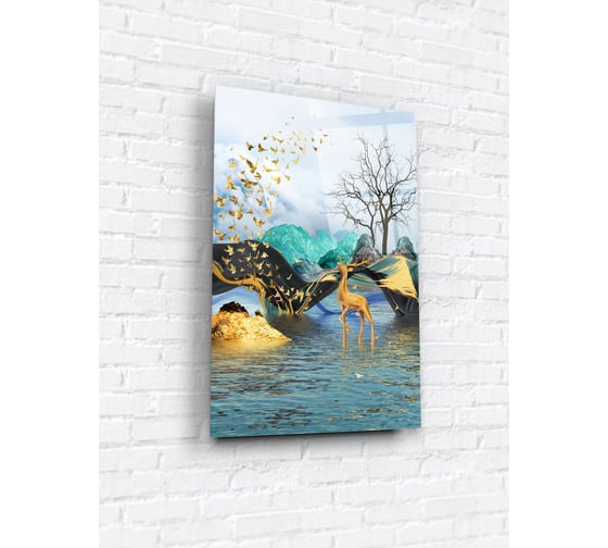 Картина на стекле ARTABOSKO Благородный олень в воде 2 40x60 WBR-01-846-04