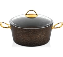 Литая алюминиевая кастрюля MARUSYA 4.5 л, с индукционным дном, стеклянная крышка, золотые ручки, диаметр 24 см, бронзовая 8002-24к