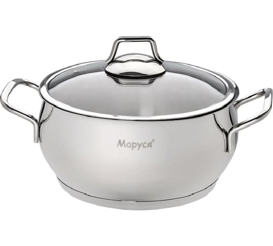 Кастрюля из нержавеющей стали MARUSYA 6.5 л, стеклянная крышка, 24x14 см 65с