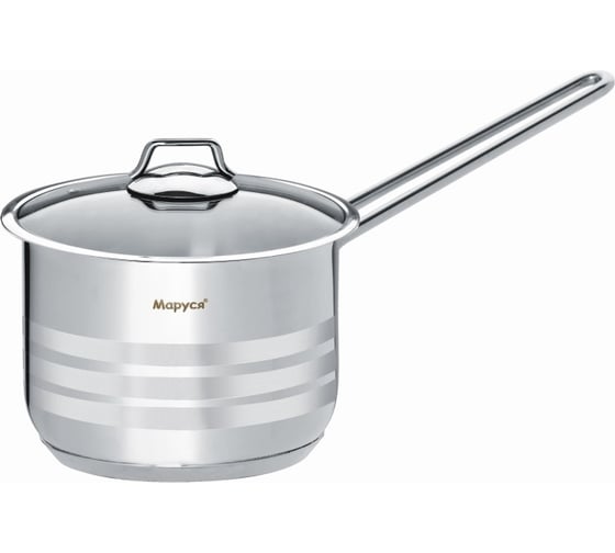 Ковш MARUSYA 1.2 л, из нержавеющей стали, со стеклянной крышкой, 14x8 см 11/12к