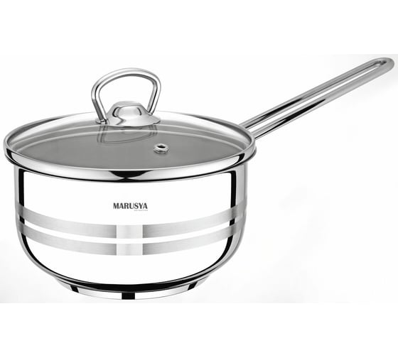 Ковш MARUSYA 1.2 л, из нержавеющей стали, со стеклянной крышкой, 14x9 см 33/12м 1