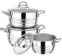 Набор кастрюль MARUSYA 6 шт., из нержавеющей стали, со стеклянной крышкой, 1.5 л, 2.5 л, 3 л 1001к