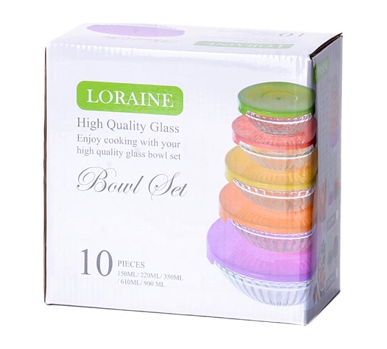 Набор мисок LORAINE 5 штук с крышками 150/220/350/610/900мл 29994 Салатницы 150/220/350/610/900мл. LR (х12)