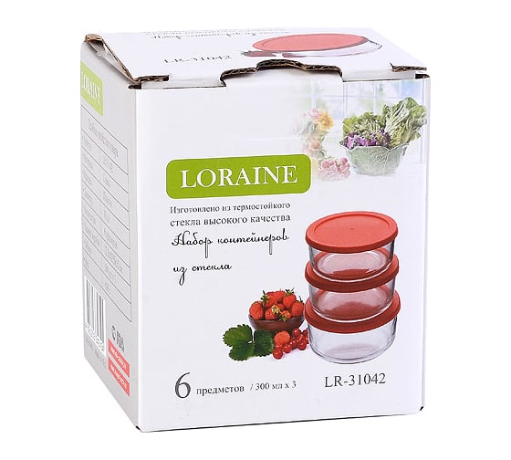 Набор контейнеров LORAINE 300 мл, 3 шт 31042 Набор контейнеров 300 мл, 3 шт LR (х12)