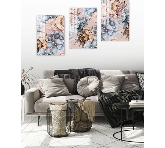 Картина на стекле ARTABOSKO серые пионы 3 40x60 WBR-05-810-04
