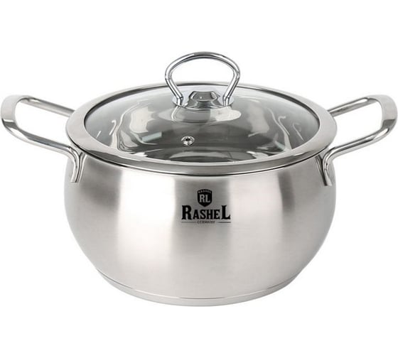 Кастрюля RASHEL 6 л, из нержавеющей стали, со стеклянной крышкой, 24x13.5 см R-60s 1