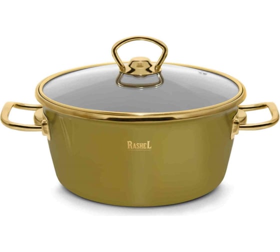 Кастрюля RASHEL 2.1 л, эмалированная, со стеклянной крышкой, ручка хром, оливковая R6018 1