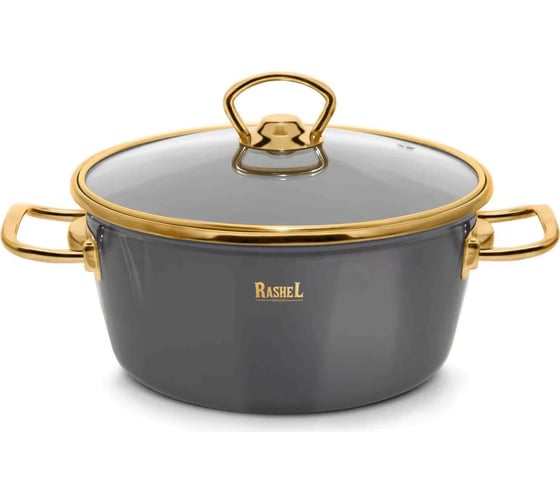 Кастрюля RASHEL 2.1 л, эмалированная, со стеклянной крышкой, ручка хром, графитовая R8018