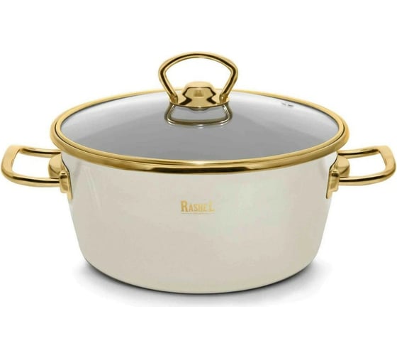 Кастрюля RASHEL 2.1 л, эмалированная, со стеклянной крышкой, ручка хром, кремовая R9018