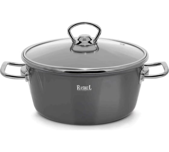 Кастрюля RASHEL 3.5 л, эмалированная, со стеклянной крышкой, ручка хром, графитовая R8022