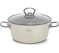 Кастрюля RASHEL 5.2 л, эмалированная, со стеклянной крышкой, ручка хром, кремовая R9026