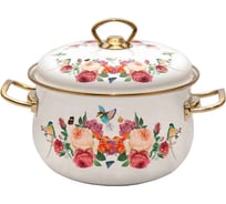 Кастрюля RASHEL цветочный рай 2 л, эмалированная, с эмалированной крышкой, кремовая R-80016