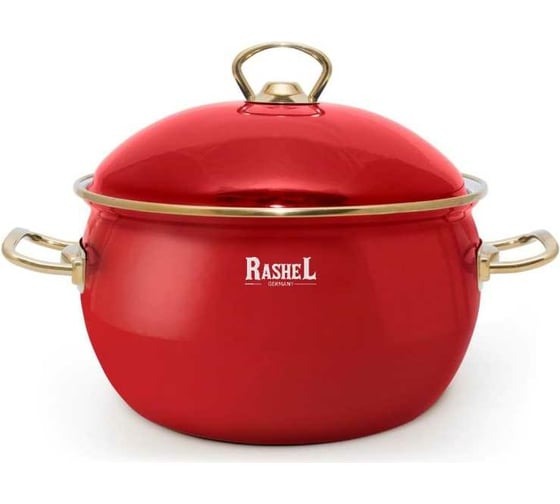 Кастрюля RASHEL 3 л, эмалированная, красная, эмалированная крышка, ручки золото R1818