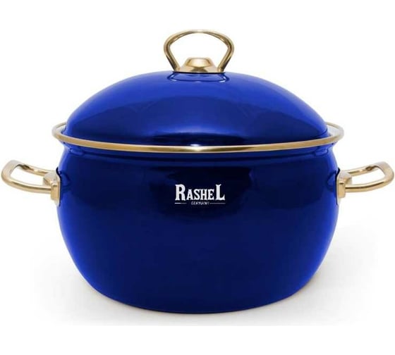 Кастрюля RASHEL 4 л, эмалированная, синяя, эмалированная крышка, ручки золото R1220