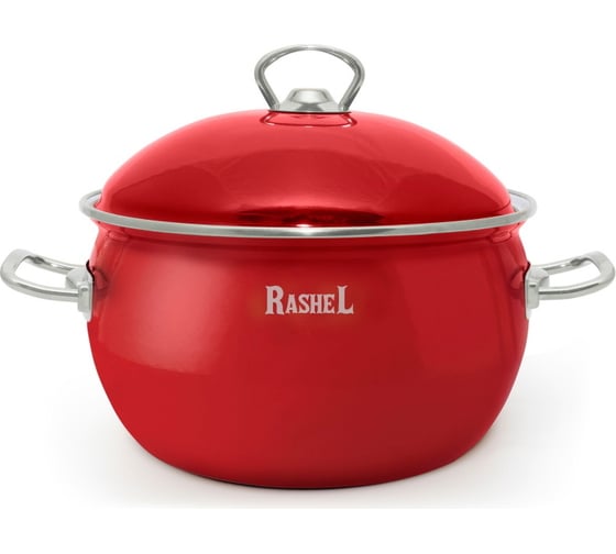 Кастрюля RASHEL 5 л, эмалированная, красная, эмалированная крышка, ручки хром R1722 1