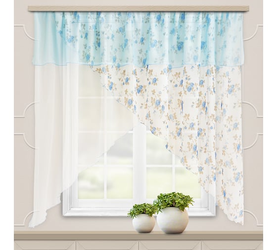 Комплект штор для кухни witerra фиеста, 300x160, голубой 104148 1