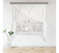 Комплект штор для кухни witerra лиана, 300x200, с тиснением, вензель, белый 108054