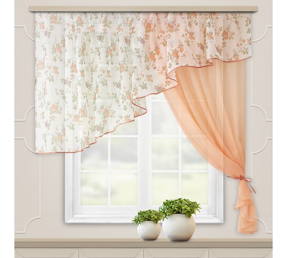 Комплект штор для кухни witerra византия, 280x160, персиковый, правый 45922