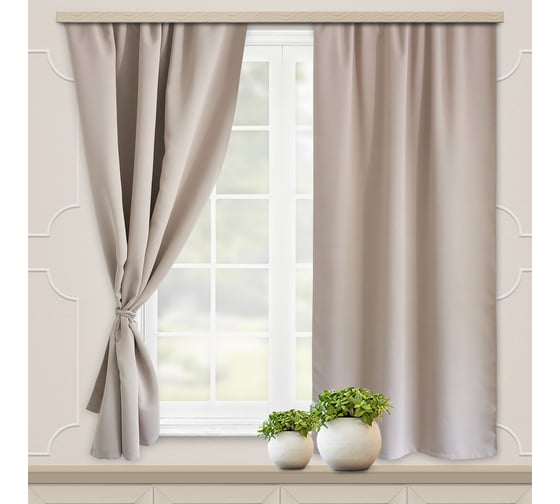 Комплект портьер для кухни witerra блэкаут, матовый, бежевый, 135x180, 2 шт 101193 1