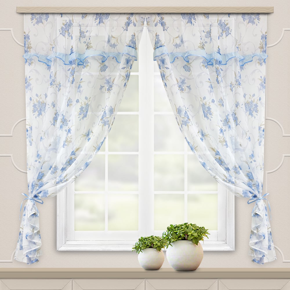 Комплект штор для кухни witerra цветы, 280x160, голубой 45790 ...