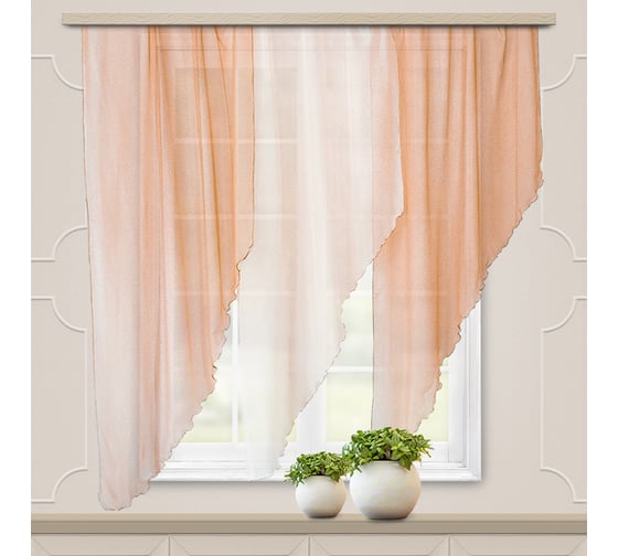 Комплект штор для кухни witerra мальва, 280x150, персик, левый 108895 1