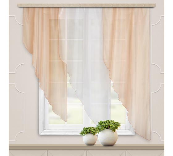 Комплект штор для кухни witerra мальва, 280x150, персик, правый 104241 1