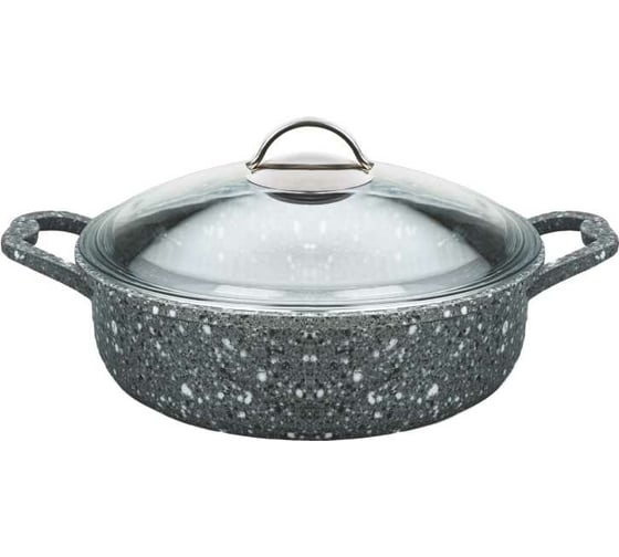 Жаровня из литого алюминия со стеклянной крышкой RASHEL диам. 28 см, гранитно-каменный серый R40-28
