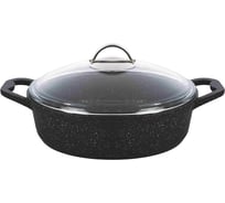 Жаровня из литого алюминия со стеклянной крышкой RASHEL 4.1 л, диам. 28 см, чёрный гранит R30-28