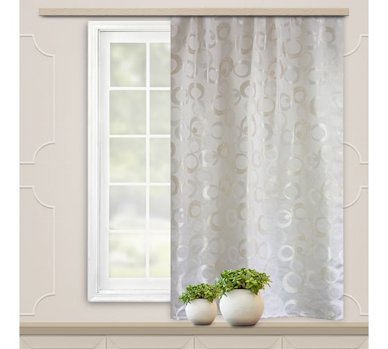 Портьерная штора для кухни witerra жаккард кольца молочный 135x180 см 1 шт 101130 1