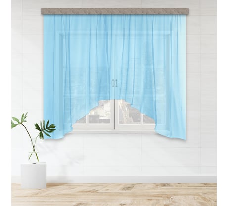 Штора для кухни witerra вуаль-однотонная, арка, 285x160, голубой 104280