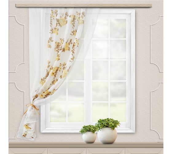 Штора для кухни witerra моника, 140x160, кустовая роза, золото-молочный 100994