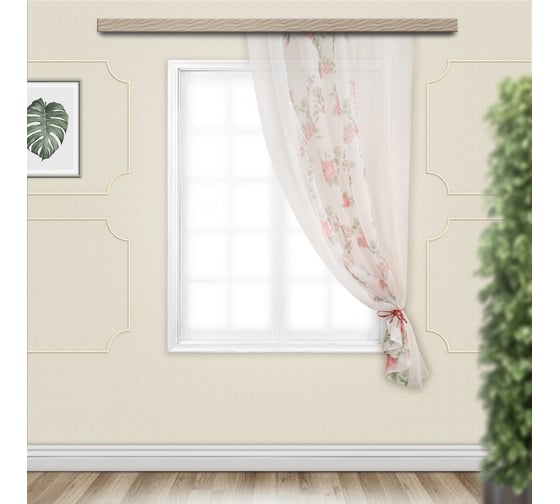 Штора для кухни witerra моника, 140x160, роза красная, молочный 100976 1