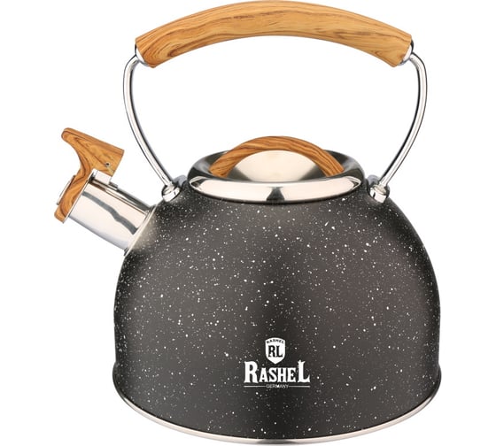 Чайник из нержавеющей стали RASHEL 3 л, со свистком, чёрный М-7157