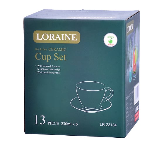 Чайный сервиз LORAINE 12 предметов 250 мл на подставке 23134 Наб/чашек 6пр на подс(250мл)+6блюдец LR( х6)