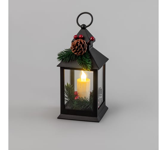 Декоративный фонарь со свечкой и шишкой Neon-Night 23.5 см, теплый белый 513-047 1