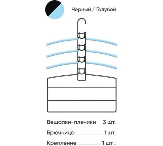 Вешалки-плечики Абсолют Уют №2 голубая резинка черный АЧ 8627